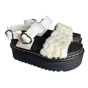 Dr Martens Voss Faux Fur Platform Sandals Chunky‎ Y2K Soft Grunge Pastel Grunge